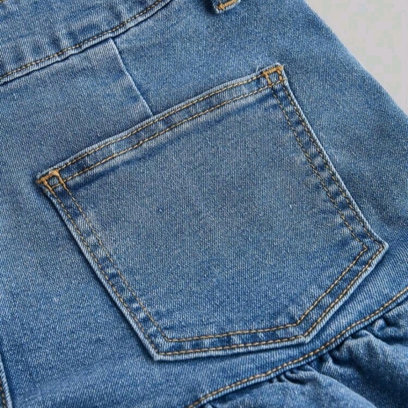 Women's Cute Furry Patchwork Ribbon Drawstring Ball Denim Mini Skirt - Picture 2 of 4